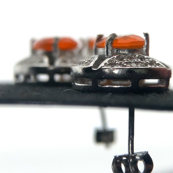 Fire Opal 2.84ct Platinum Finish Solid 925 Sterling Silver Earrings and Pendant - Picture 5 of 7